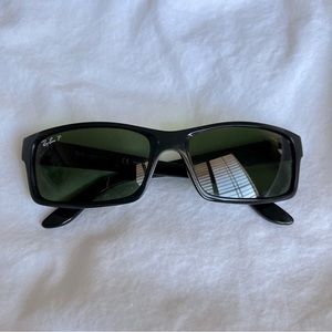 Ray-Ban Black/Green Polarized Rectangular Sunglasses